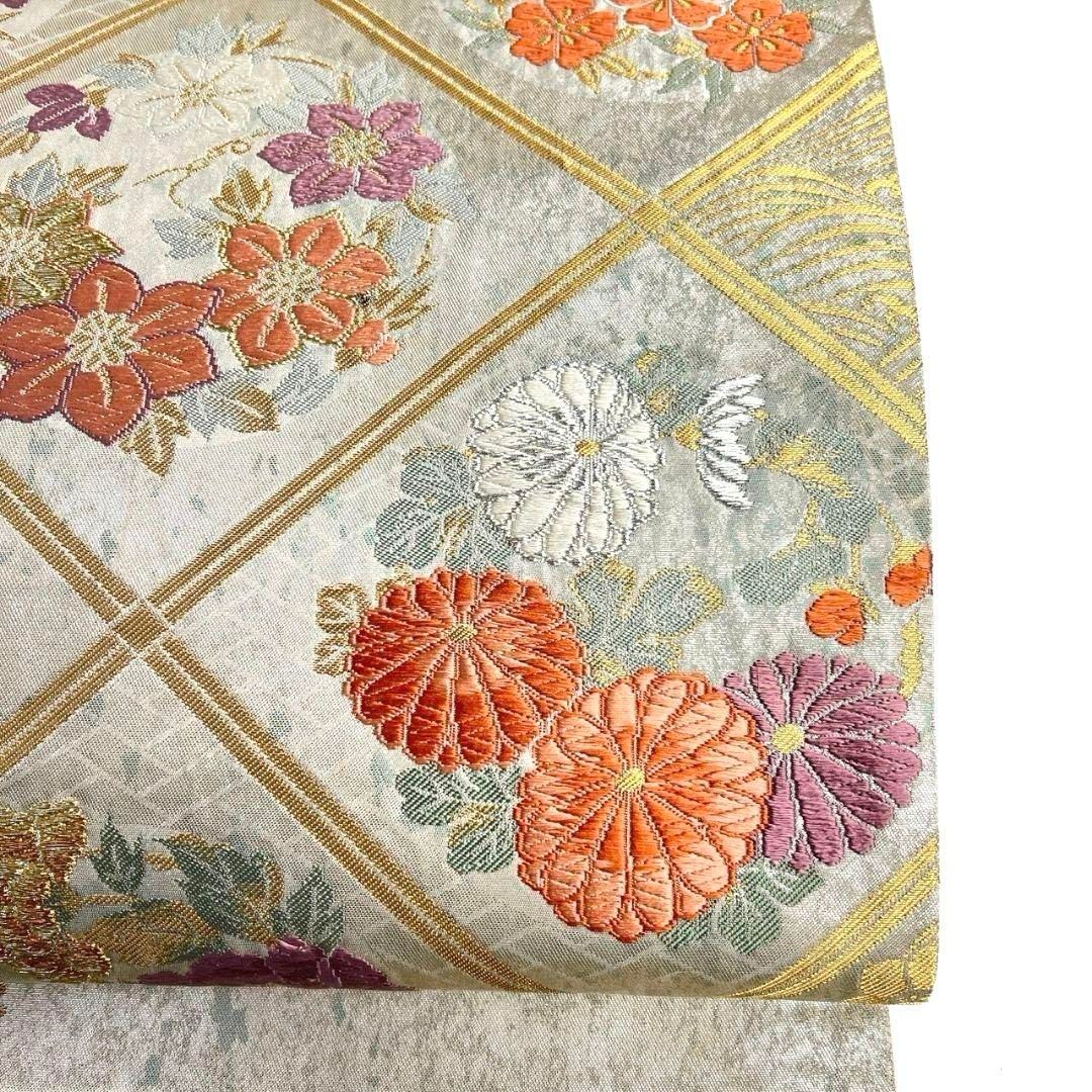 格子　唐花模様　菊花　牡丹　蝶　萩　袋帯　着物　113a p 格子 唐花模様 菊花 牡丹 蝶 萩 袋帯 着物 113a p 【公式通販】