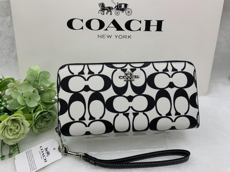 コーチ 長財布 COACH 財布 ブラック マルチ ホワイト レディース  メンズ ストラップ付き プレゼント 贈り物 アラウンド ウォレット シグネチャー キャンバス ロング ジップ 新品 未使用 CP409 C339Z-25