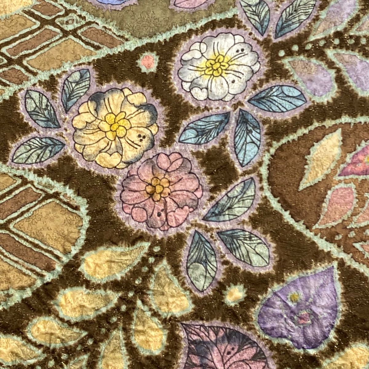 袋帯 美品 秀品 辻が花 草花 箔 灰紫 六通 正絹 【中古】 女性和服、着物 