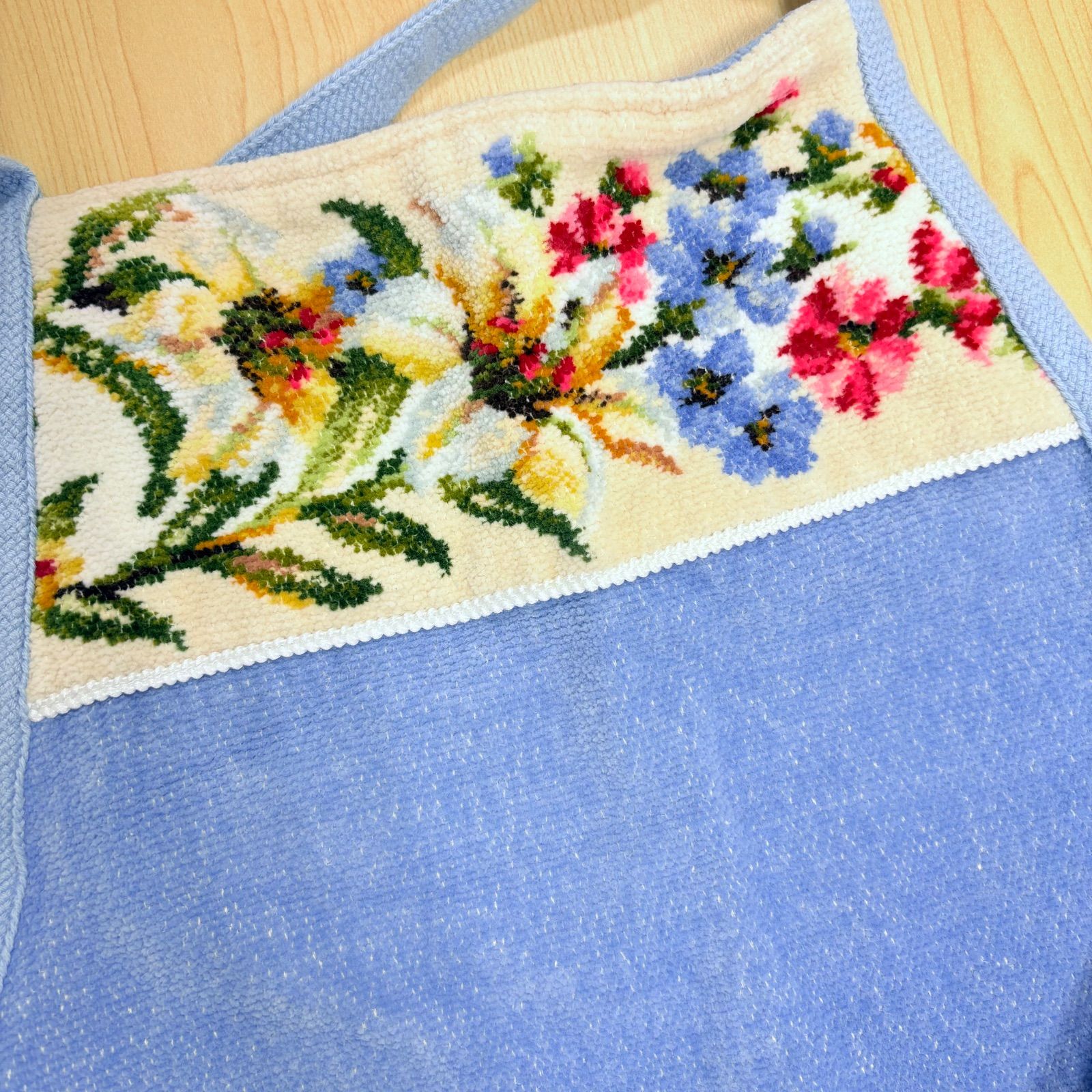 FEILER フェイラー シェニール織り エプロン ブルー 花柄 刺繡