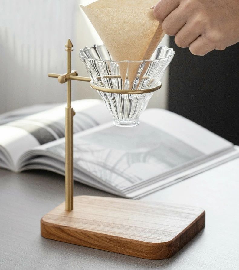 コーヒードリッパー スタンド コーヒードリップスタンド ブリューワースタンド ドリップスタンド ドリッパースタンド ドリップコーヒー ハンドドリップ コーヒー 天然木 木製 真鍮 北欧 イ