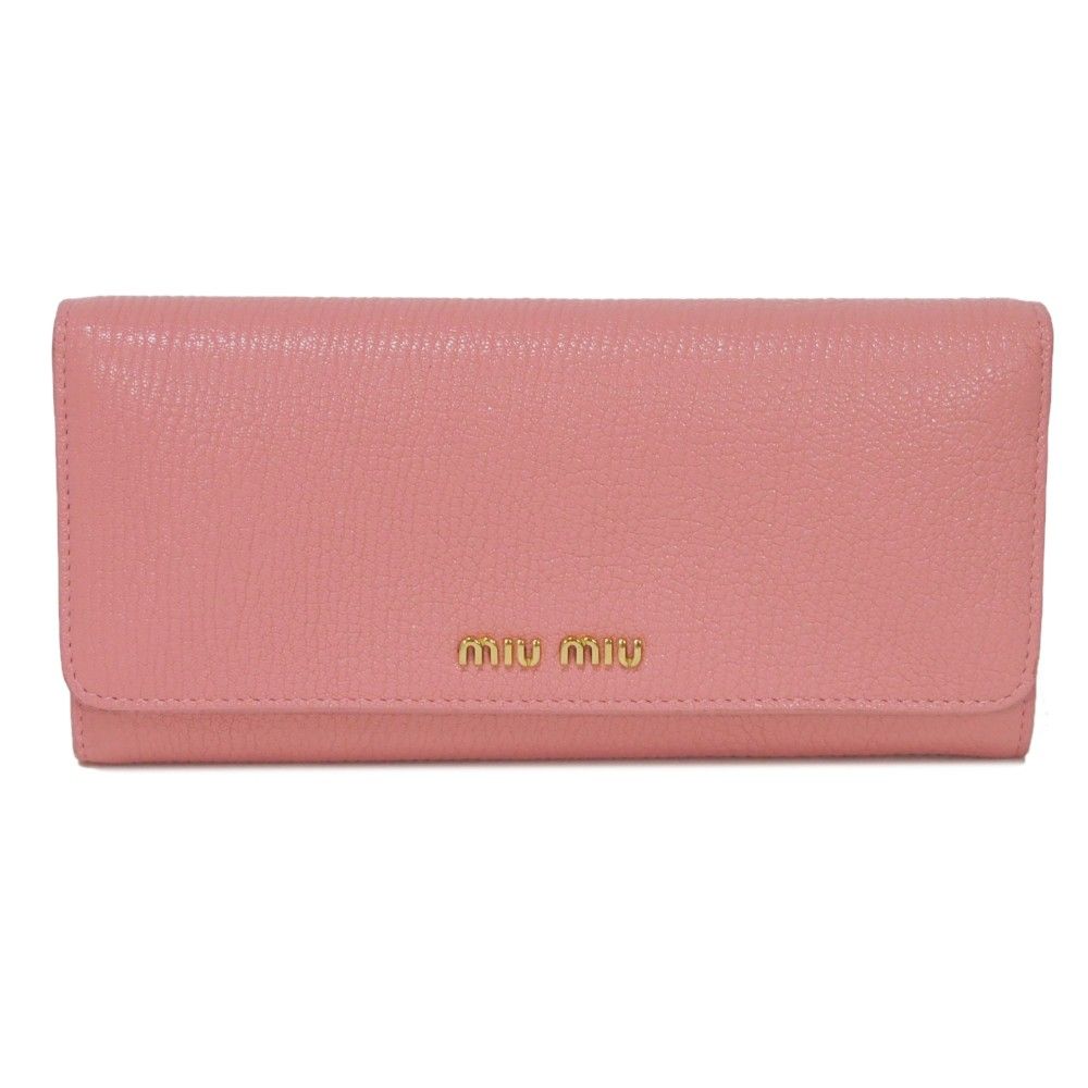 MIUMIU ミュウミュウ マドラス バイ ロング フラップ ウォレット ゴートスキン ピンク ムゲット 札入れ カードケース コインケース ロゴ メタル ローザ 長財布 5MH109 2BJI F0387