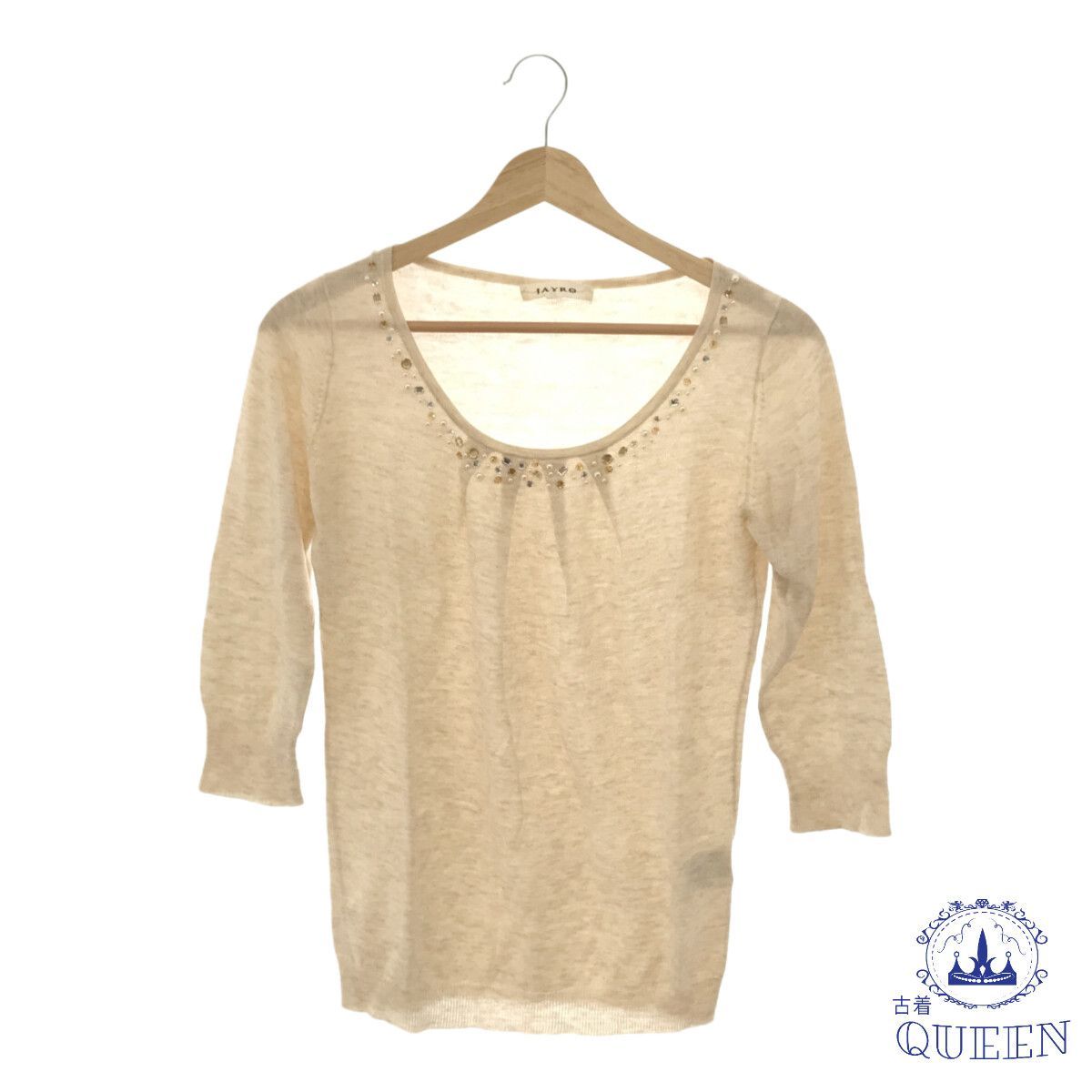 ジャイロ JAYRO カットソー Uネック 長袖 M 白 ホワイト /RT ジャイロ JAYRO 袖シャーリングトップス （チャコール） -ファッション