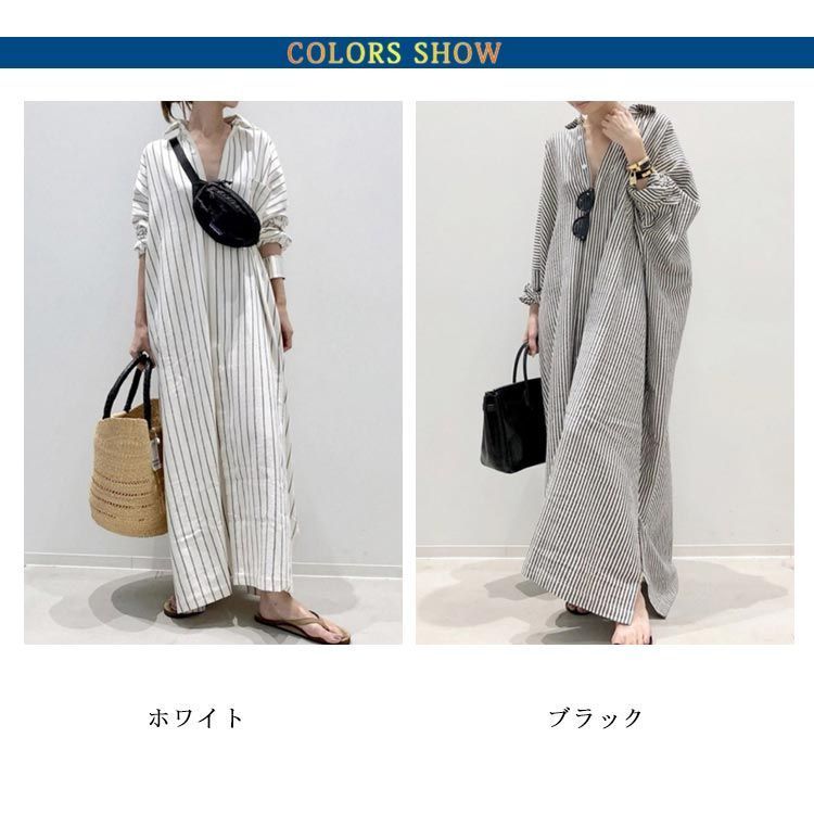大人気ロングワンピース　ロングシャツ ストライプ柄 シャツワンピース ロングシャツ ワンピース ミディアム丈 長袖