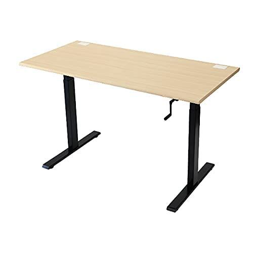 送料無料 昇降デスク 手動 W1400×D700×H735～1185mm オーク材