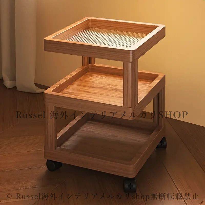 スタイリッシュなサイドテーブルラック：多機能収納＆立体感ある木目調