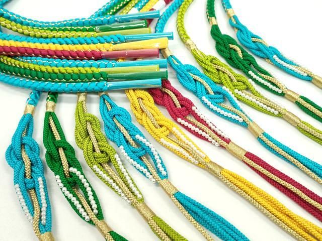 平和屋着物●和装小物　振袖用飾り付き帯締め１０本セット　パール　金糸　切り房　逸品　未使用　CAAX8067ju 平和屋着物○和装小物 振袖用飾り付き帯締め10本セット パール 金糸