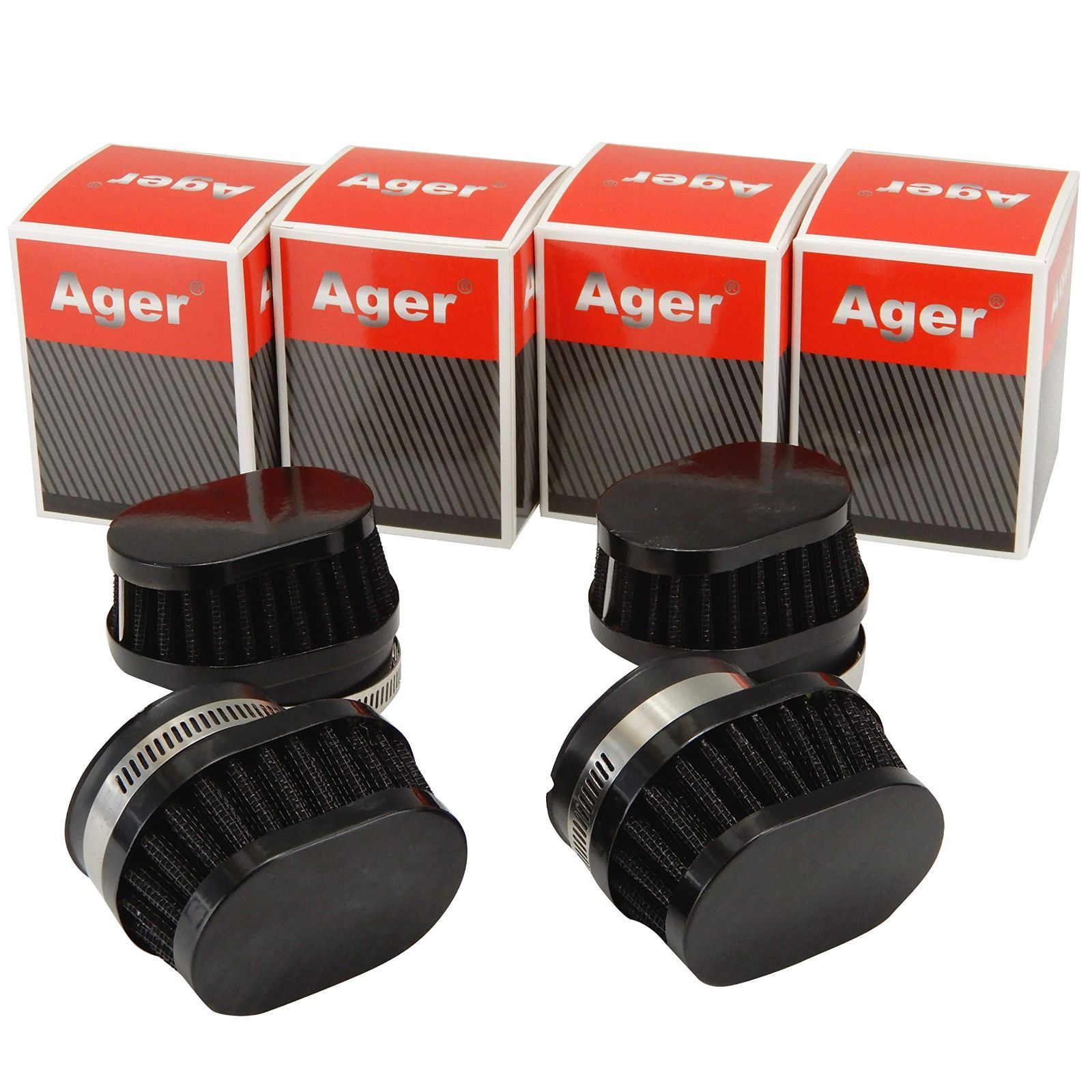 Size 50mm_Color ブラック Ager 50mm オーバル パワーフィルター ショート 黒 x 黒 4個