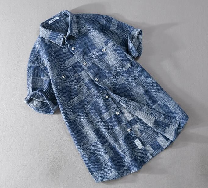 半袖シャツ　チェック柄　カーゴシャツ　ウエスタンシャツ　春秋冬服　メンズ*新品　トップス　カジュアル【715】ブルー