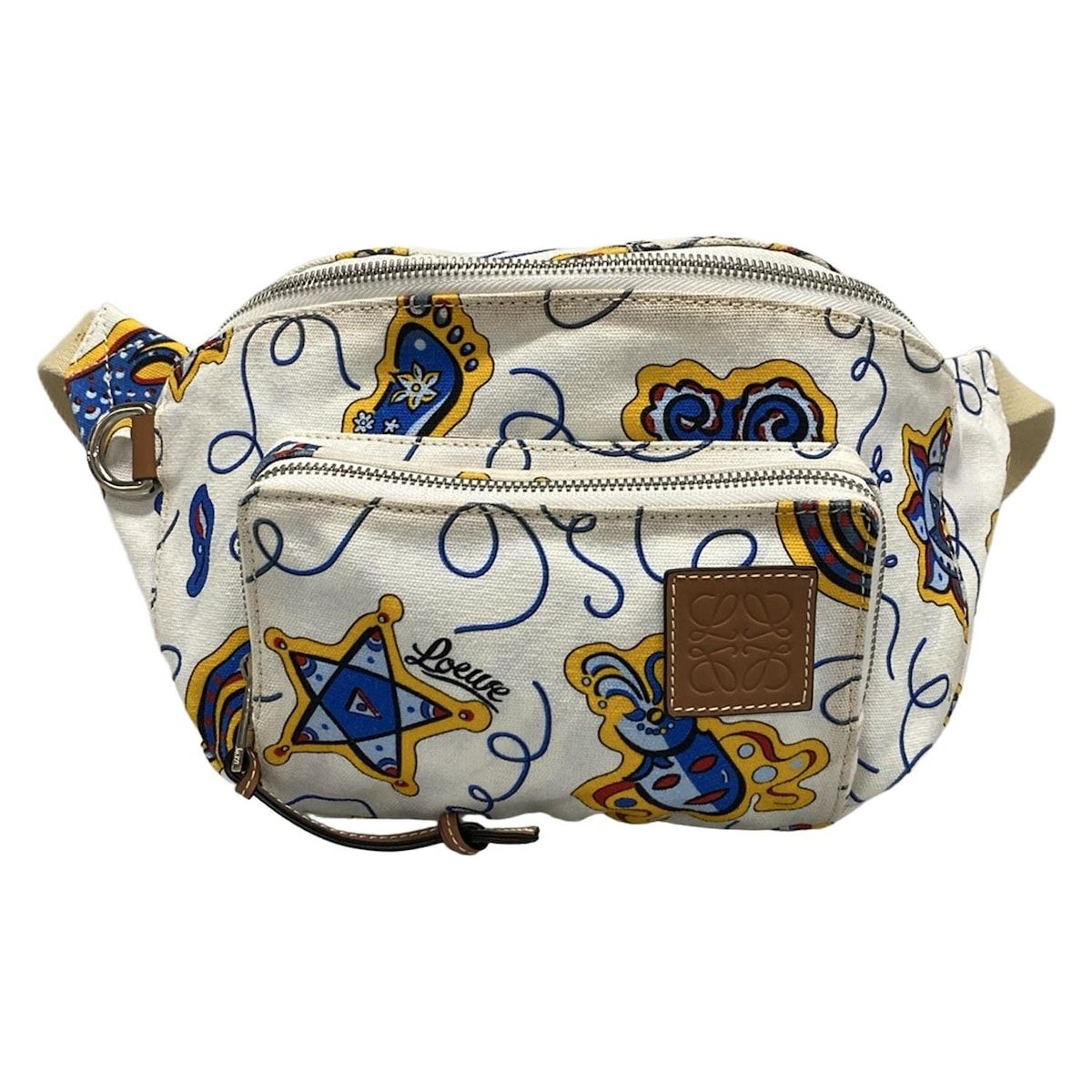 LOEWE ロエベ ウエストポーチ パウラプリントバムバッグ 白×ブルー×マルチ 2019SS|Paula s レザー