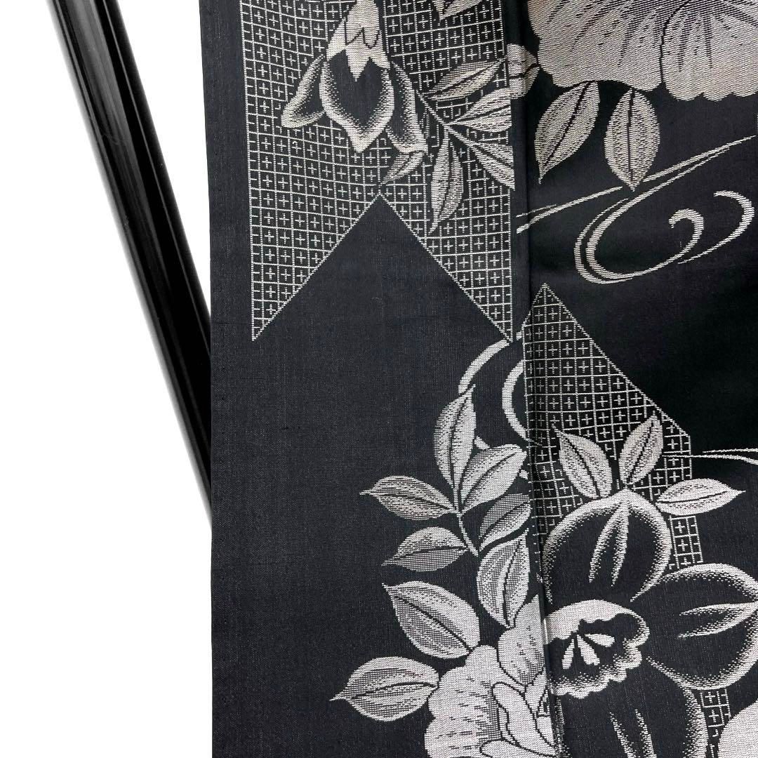 お召 単衣 花模様 十字 矢羽 モノトーン 着物 054a d - メルカリ 