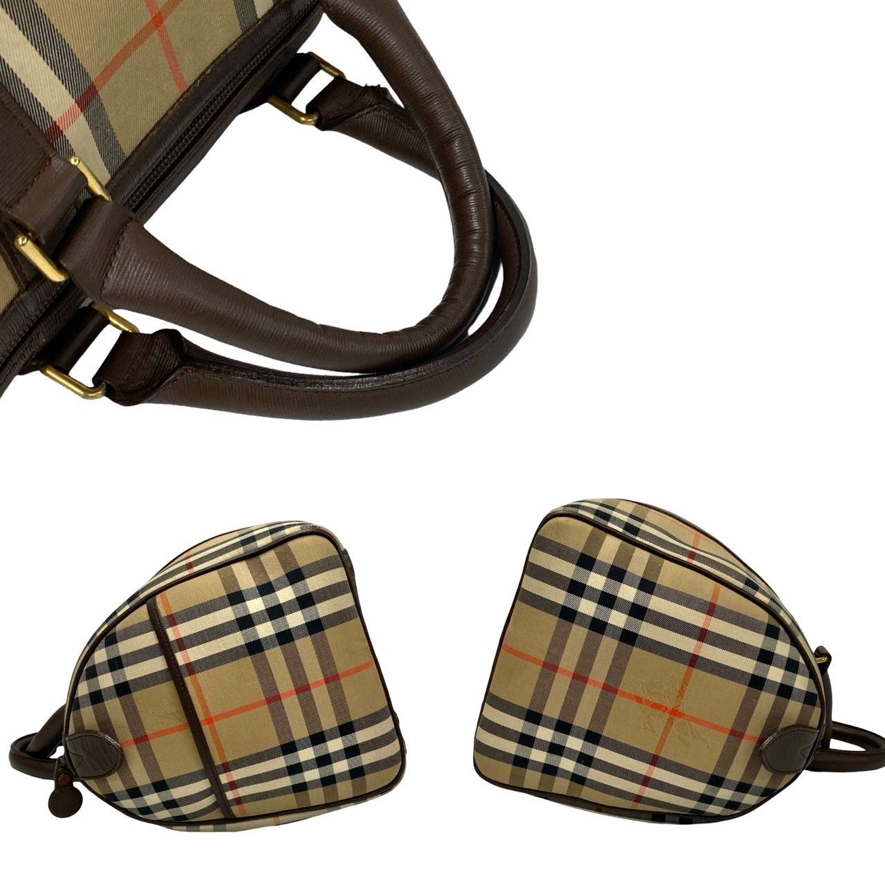 Burberrys ボストンバッグ ロゴ金具 ノバチェック レザー キャンバス