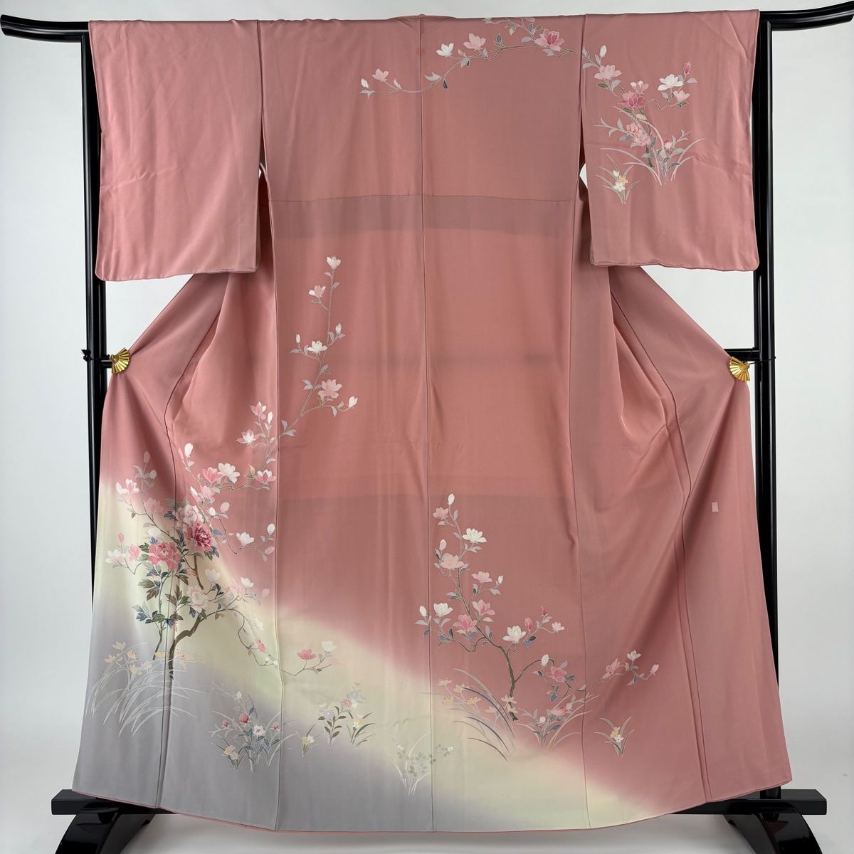 訪問着 身丈161cm 裄丈64.5cm M 袷 落款 枝花 草花 染め分け