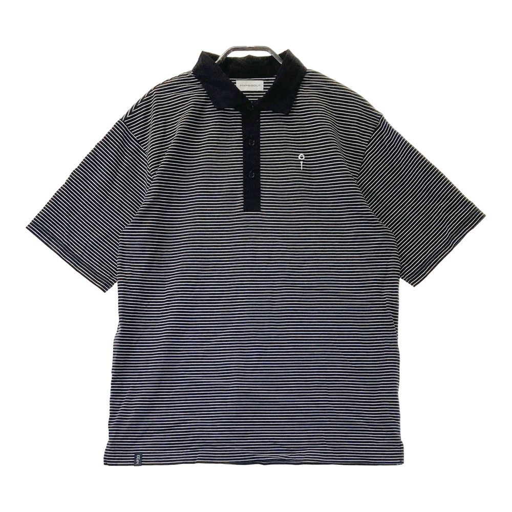 【未使用・タグ付】HYPEGOLF　ハイプゴルフ　総柄　半袖　ポロシャツ　L サイズ：L HYPEGOLF ハイプゴルフ 半袖ポロシャツ ボーダー柄 ブラック