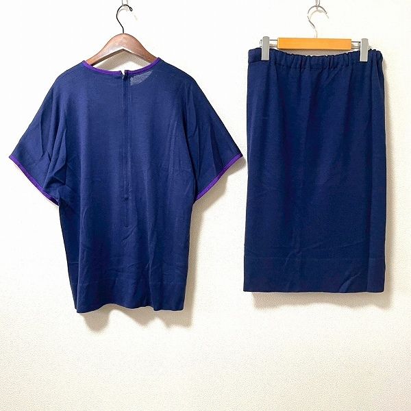 snc サイトウトヨコ 斉藤都世子 セットアップ 紺 紫 マルチ ニット 半袖 花 ひまわり レディース 967098