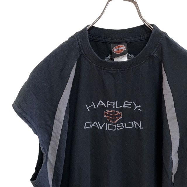 C35 ハーレーダビッドソン　2X　アメリカ古着　メキシコ製　プリント　ノースリーブ　タンクトップ　Tシャツ　ブラック HARLEY-DAVIDSON メンズ