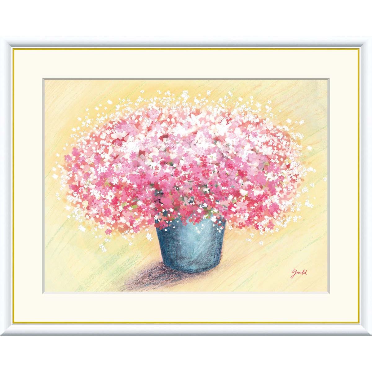 絵画 現代アート 可愛いピンクのブーケ 洋美 額入り インテリア アート 額絵 高精彩複製画 f8号サイズ 送料無料