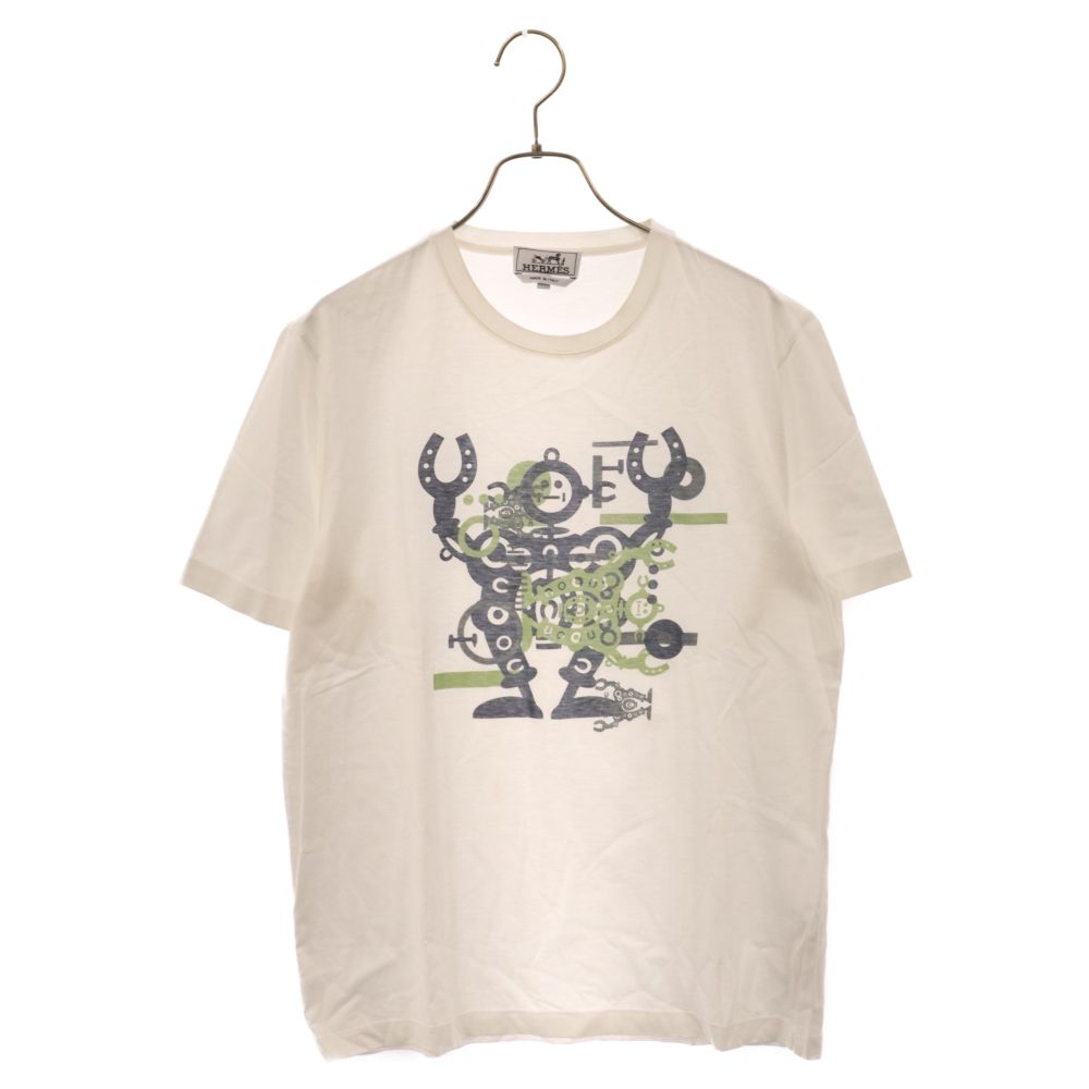 HERMES (エルメス) メカグラフィックプリント 半袖Tシャツ カットソー ホワイト 11-5752