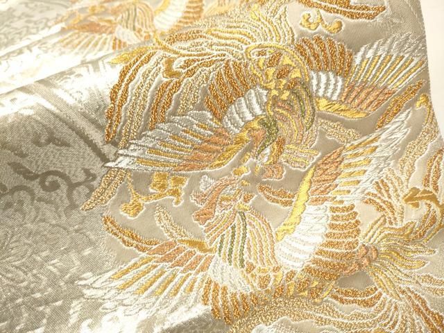 平和屋着物▽六通柄袋帯 向かい鳥正倉院花文 金糸 正絹 逸品
