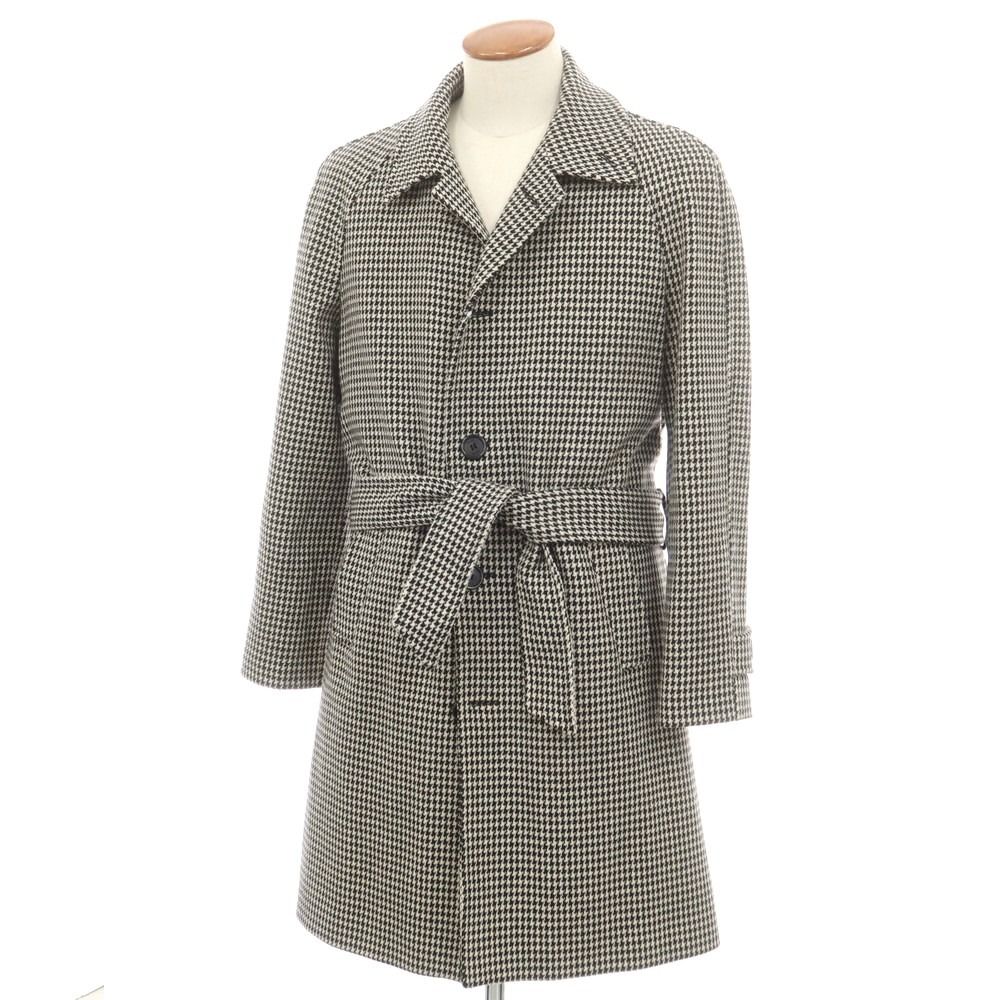 パルト PALTO ツイードウール ハウンドトゥース柄 ステンカラーコート ブラックxホワイト サイズ48 メンズ