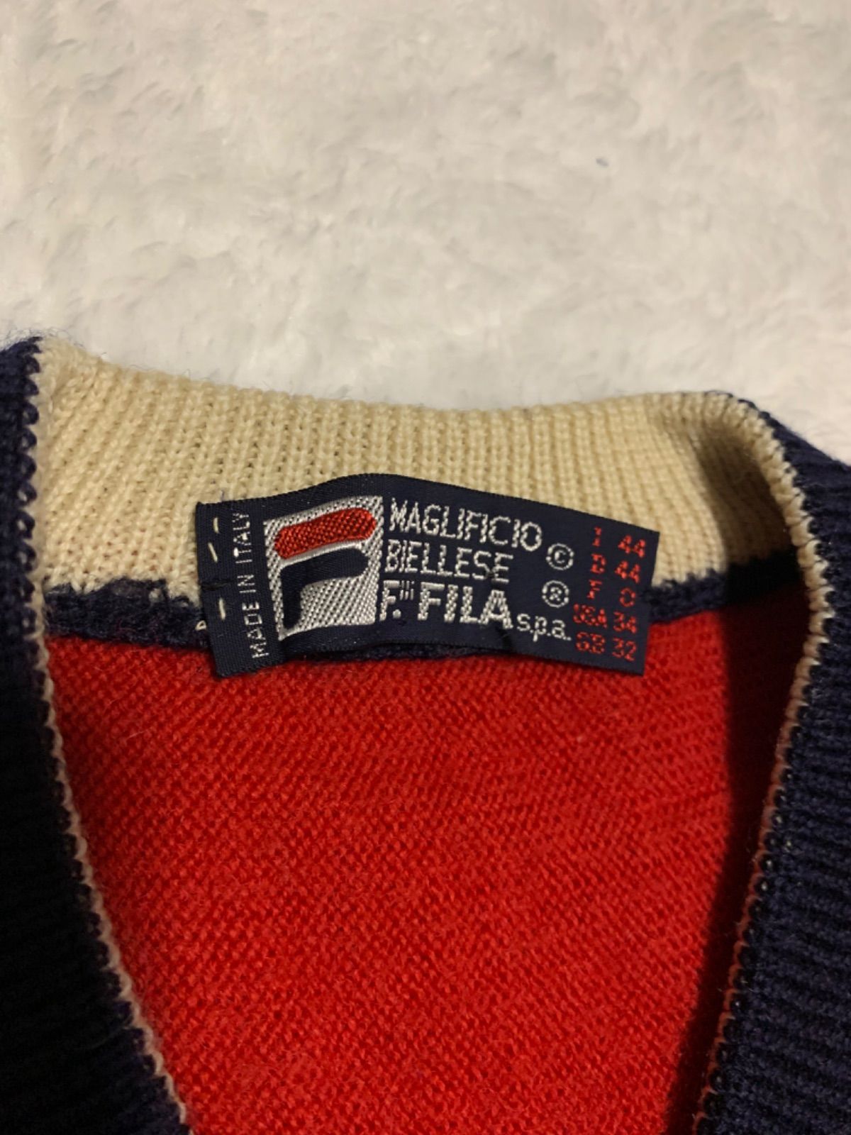 70-80s FILA フィラ Vネックニットセーター イタリア製 サイズ44 