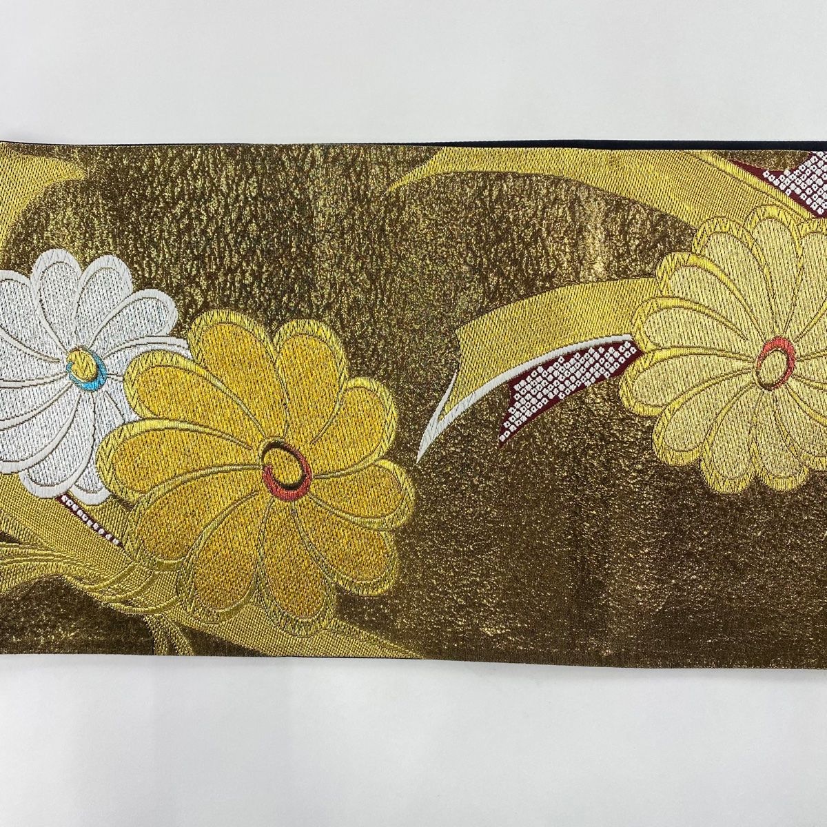 袋帯 秀品 振り袖向き 珠金錦 菊 花唐草 金糸 箔 金色 六通 正絹