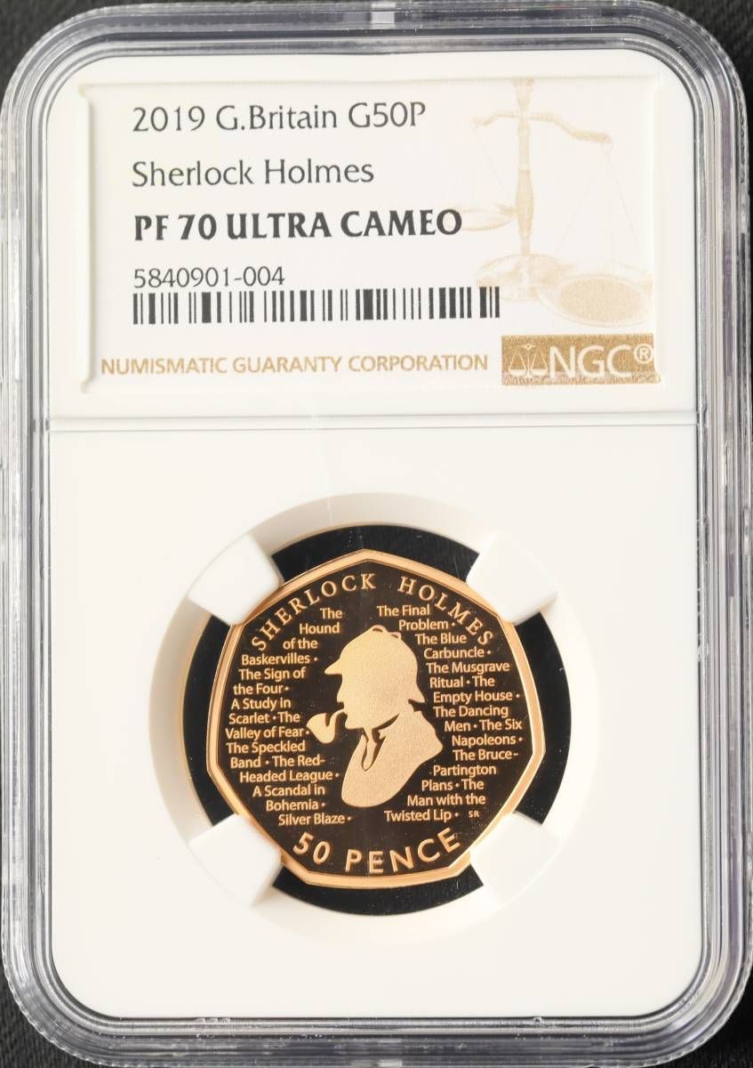 2019 イギリス エリザベス2世 シャーロック ホームズ 50ペンス金貨 NGC PF70 UCAM アンティークコイン