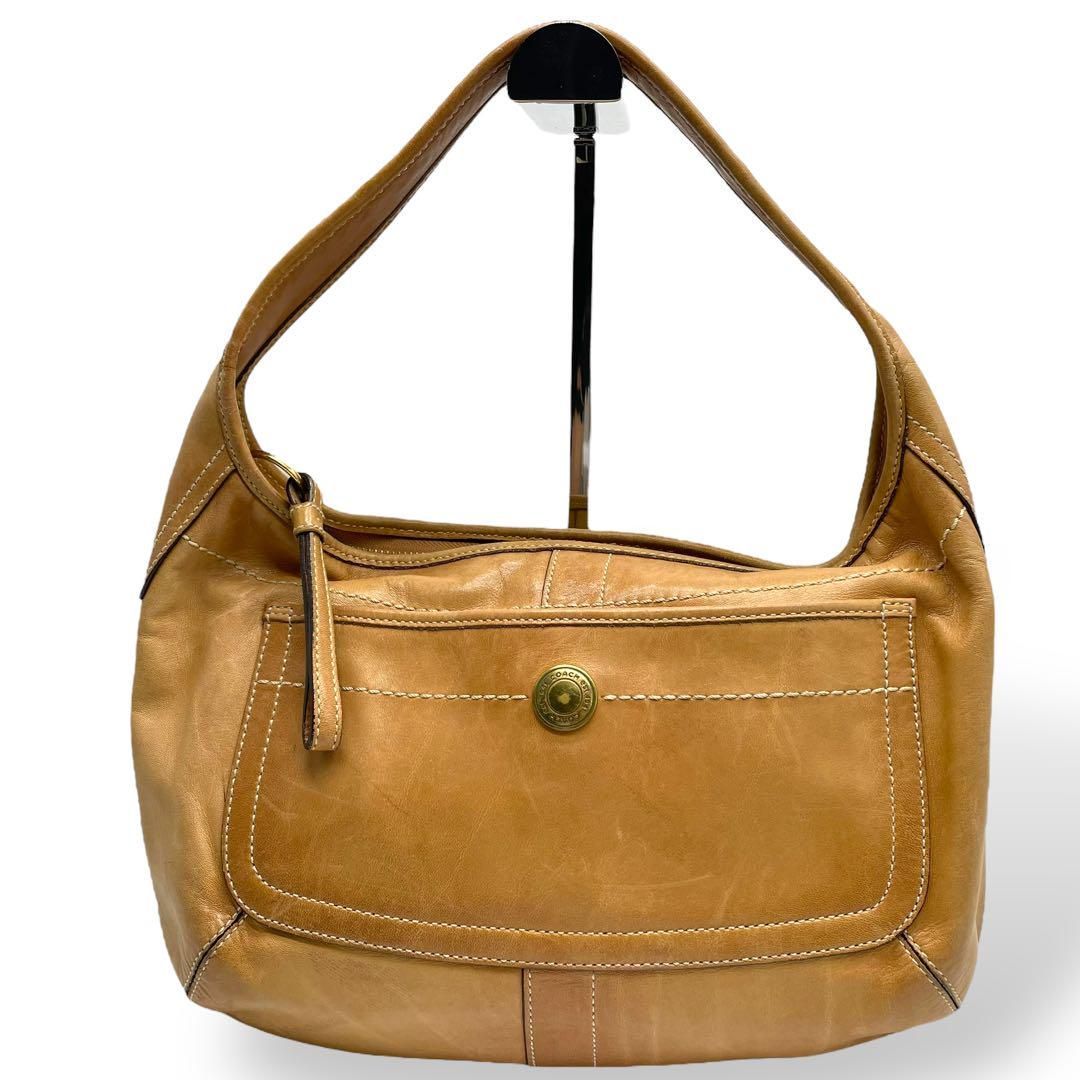 美品 COACH コーチ ショルダーバッグ エルゴ レザー キャメル