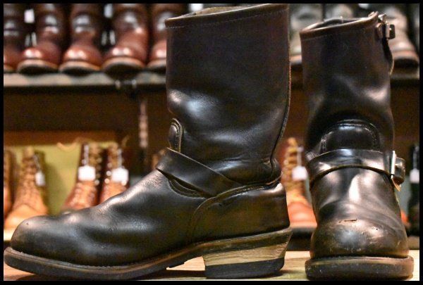 8.5D PT91プリント 94年 レッドウィング 2268 エンジニア ブラッククローム スチールトゥ プルオン ブーツ redwing HOPESMORE FI428