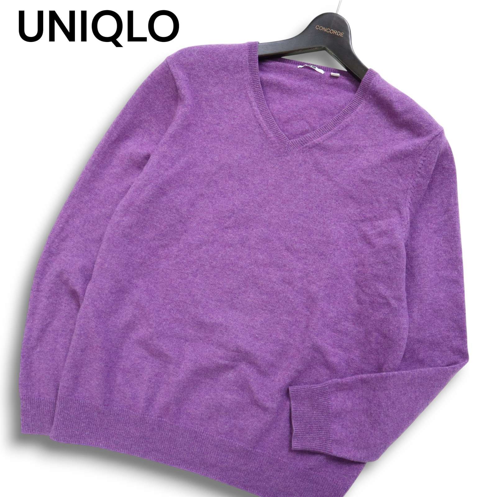 UNIQLO ユニクロ 秋冬 高級 カシミヤ100% Vネック セーター ニット Sz.L メンズ