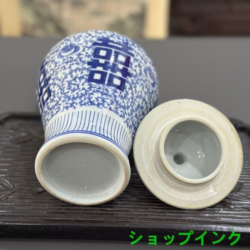 景徳鎮 青花 下彩磁器 将軍壺 装飾品 工芸品 美術品 置物 - メルカリ