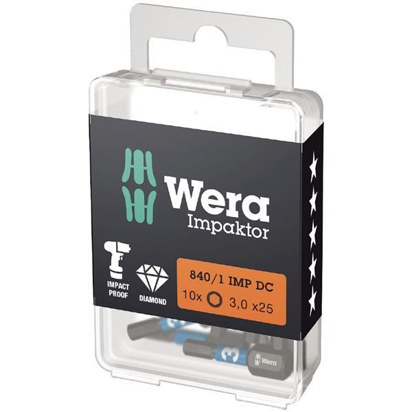 WERA ヴェラ 10個入 差込6.35mm Hex-Plus ヘックスプラス ダイヤモンドコーティングドライバービット 刃先サイズ3 全長25mm 057603