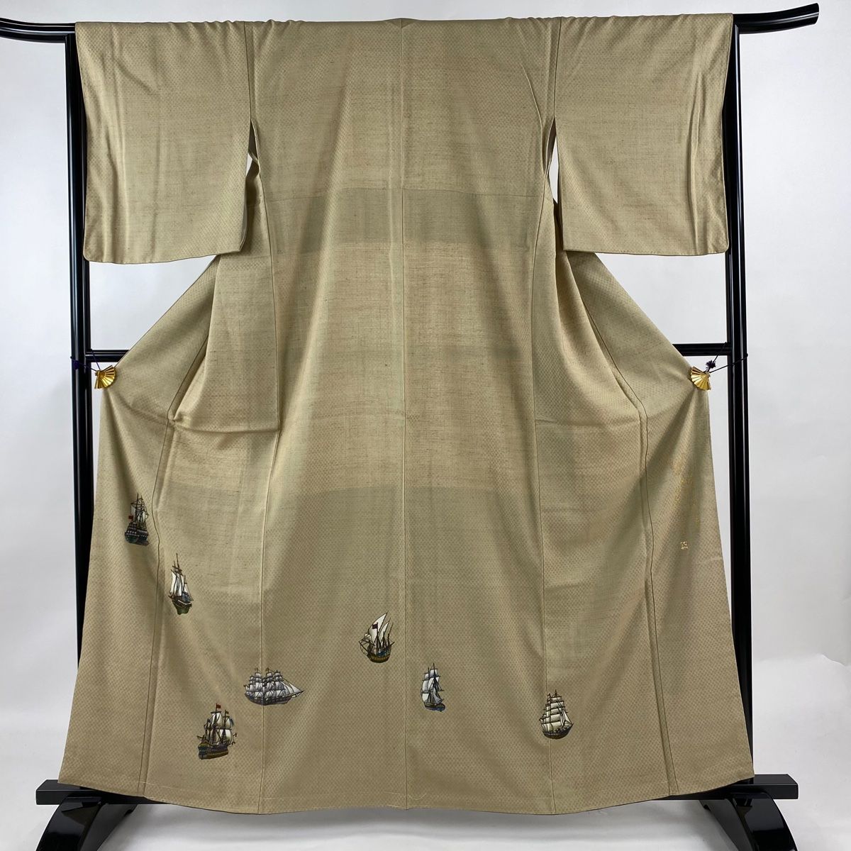 紬 身丈161cm 裄丈63.5cm S 薄物 夏紬 青紫 正絹 美品 名品 【中古  