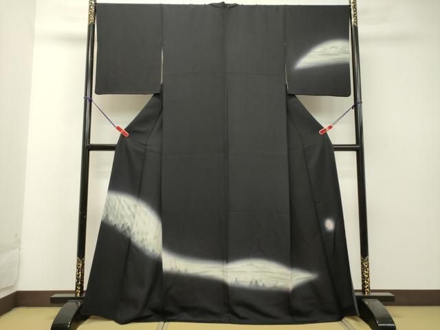 平和屋着物●洛楽人工房　訪問着　樹林文　暈し染め　黒地　銀彩　正絹　逸品　DAAS2287tw 平和屋着物○洛楽人工房 訪問着 樹林文 暈し染め 黒地 銀彩 正絹 逸品