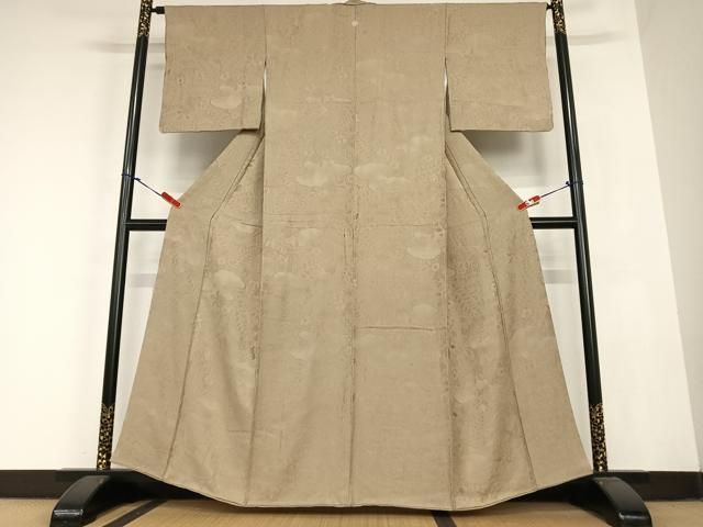 平和屋着物●上質な色無地 草花地紋 黄枯茶色 正絹 AABC0045zg