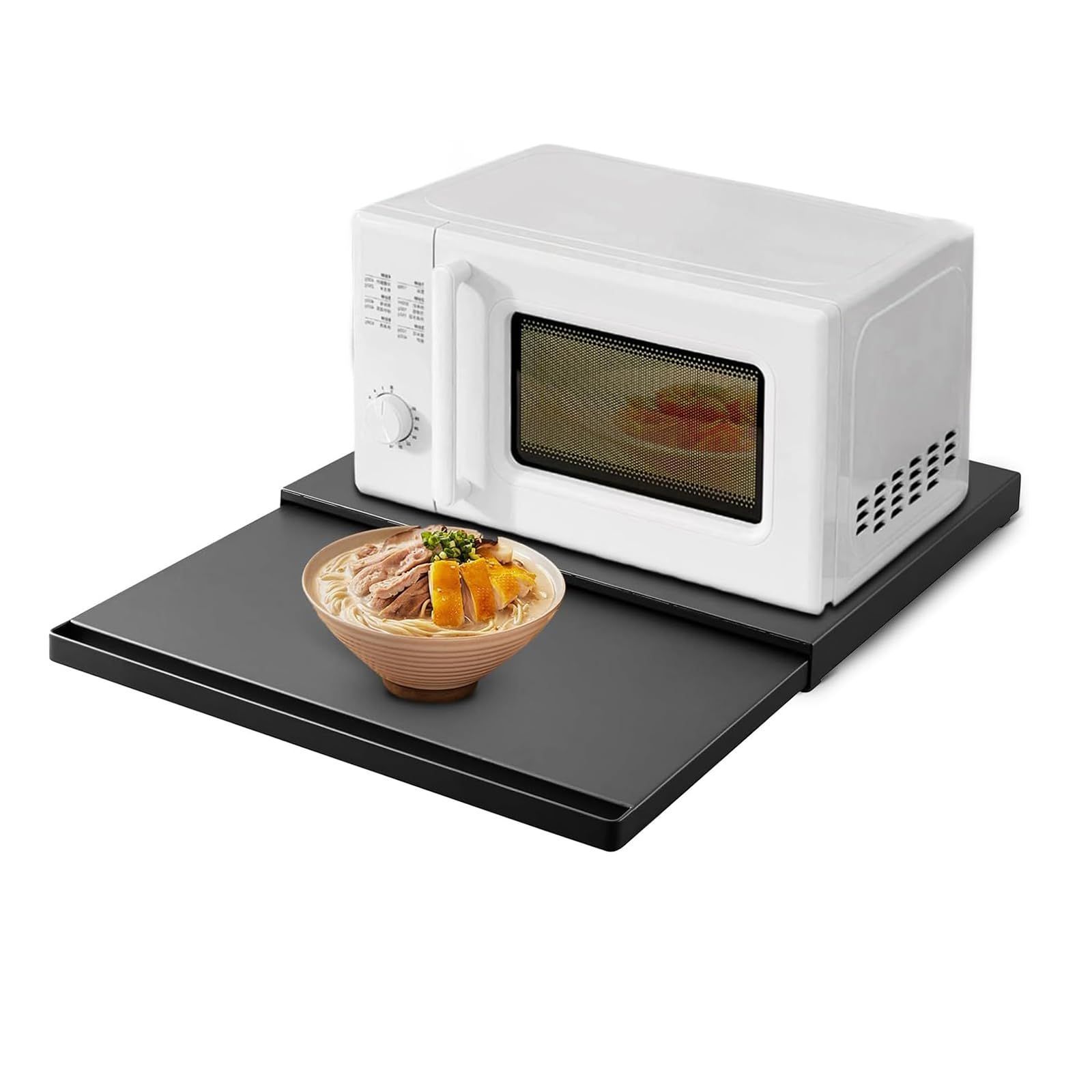 一時的作業台 電子レンジトレー スライドテーブル 炊飯器 スライドテーブル レンジ下 狭いキッチン 調理スペース 家電下スライドテーブル 拡張 レンジ下 キッチン 引き出しスライド棚 約幅47×奥行36-62×高さ4cm黒
