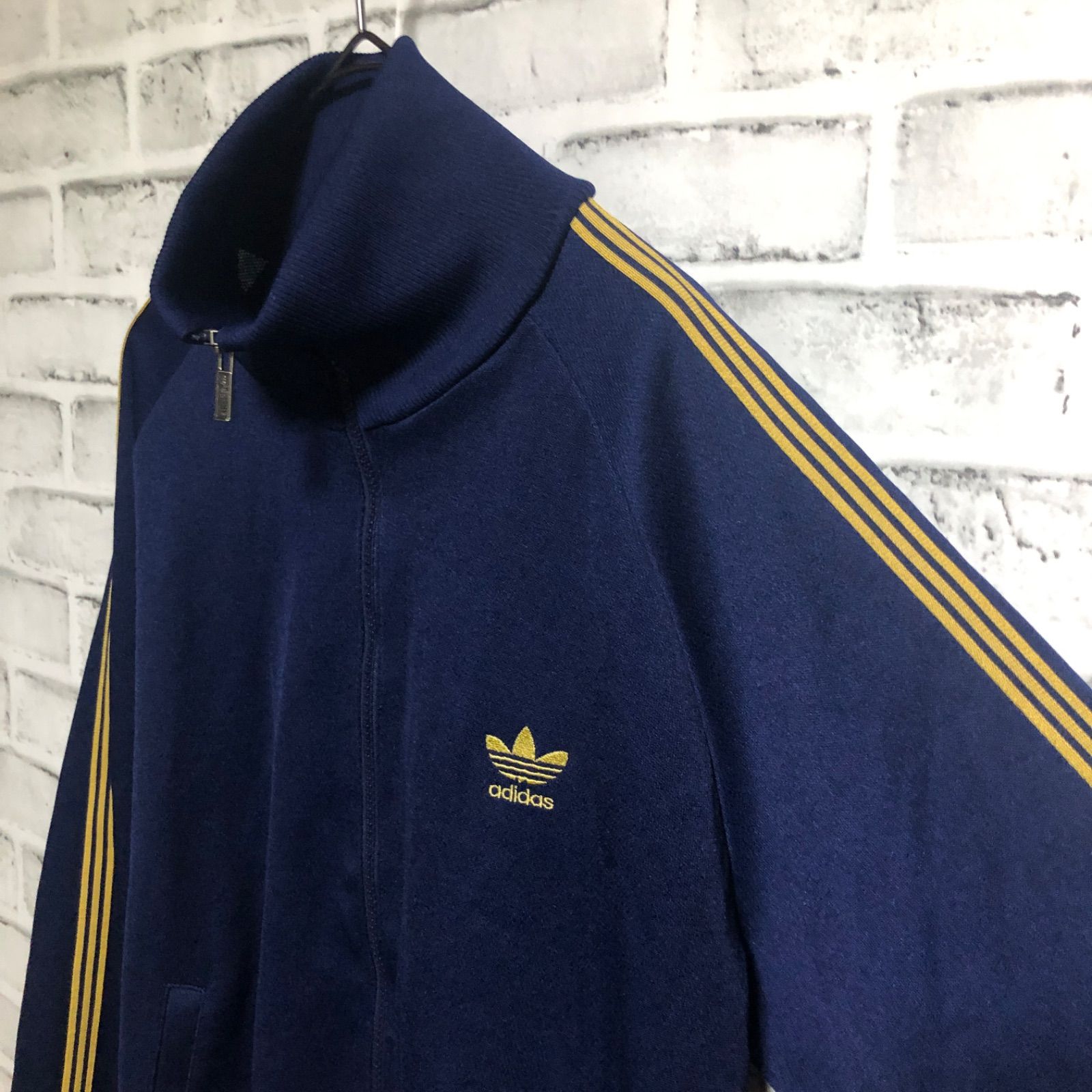 70s⭐️adidas トラックジャケット/ジャージ L 刺繍トレファイル 西ドイツ vintage ネイビーゴールド