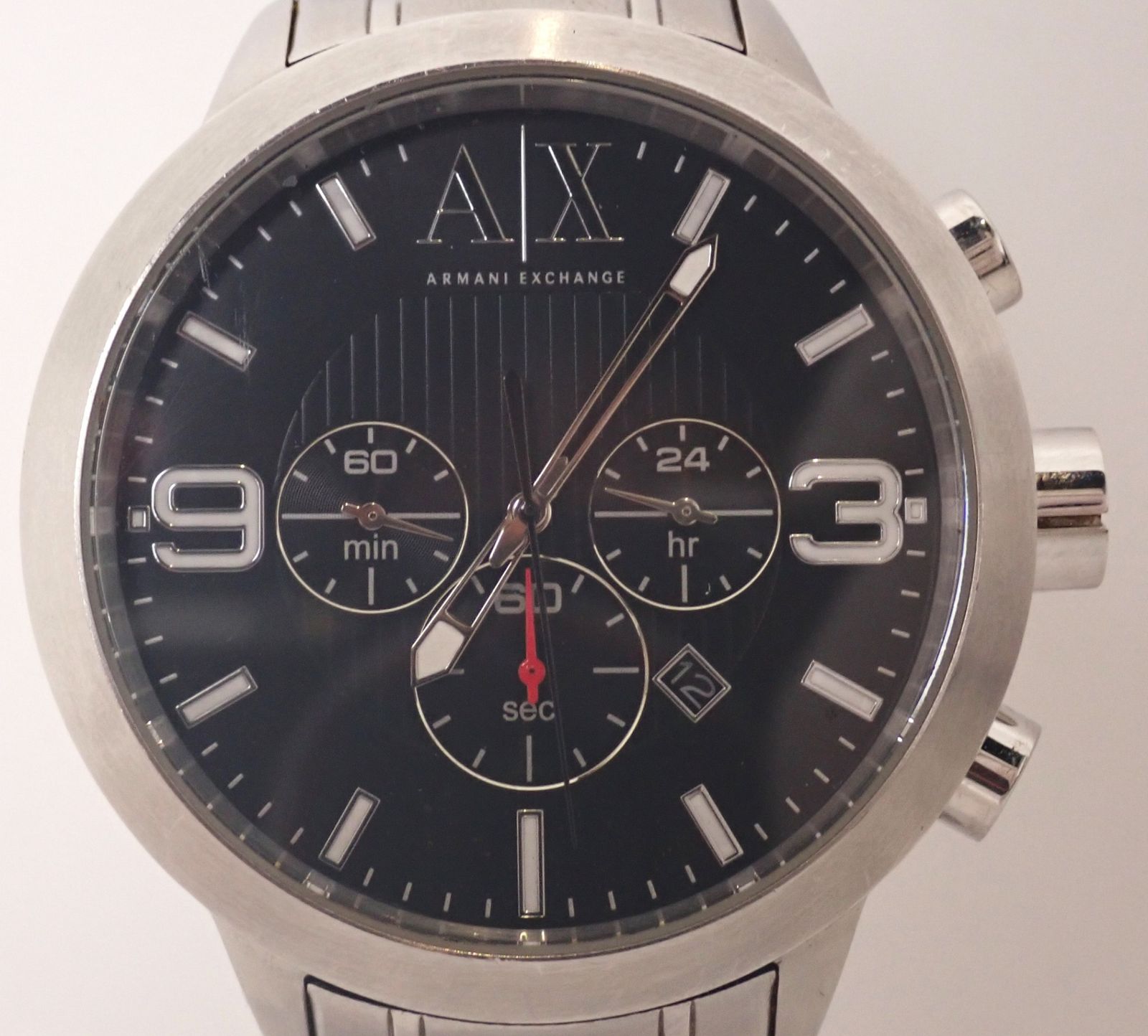 EMPORIO ARMANI(エンポリオアルマーニ) AX1272 クロノグラフ クオーツ ブラック文字盤 黒 電池式 メンズ 大きい ステンレス 重厚