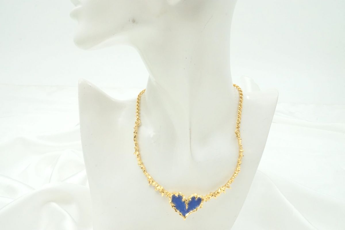 カルヴェン ヴィンテージ ビブネックレス チョーカー ハートモチーフ 金 ゴールド CARVEN 4088j