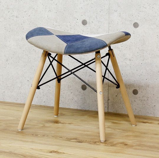 ♪パッチワーク ファブリック スツール ブルーカラー ダイニング イス おしゃれ