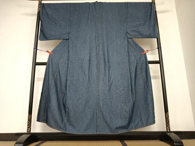 平和屋着物 デニム着物 男性 小紋 単衣 デニム地 青藍色 綿 AABB6349zg