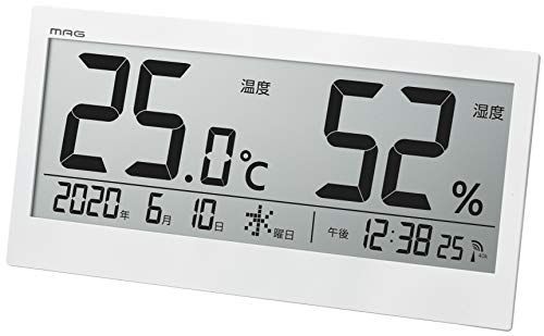ビッグメーター MAG マグ 温湿度計 デジタル 電波時計 ビッグメーター 大画面 日付 曜日表示 置き掛け兼用 ホワイト TH-107WH-Z