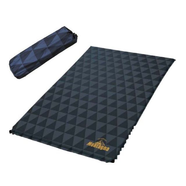 フカフカの座り心地♪ Montagna モンターナ 自動膨張マット ワイドサイズ1.3×1.8m 厚さ最大3.5cm キャンプマット 防災グッズ HAC2-0212-ブラック 430839757