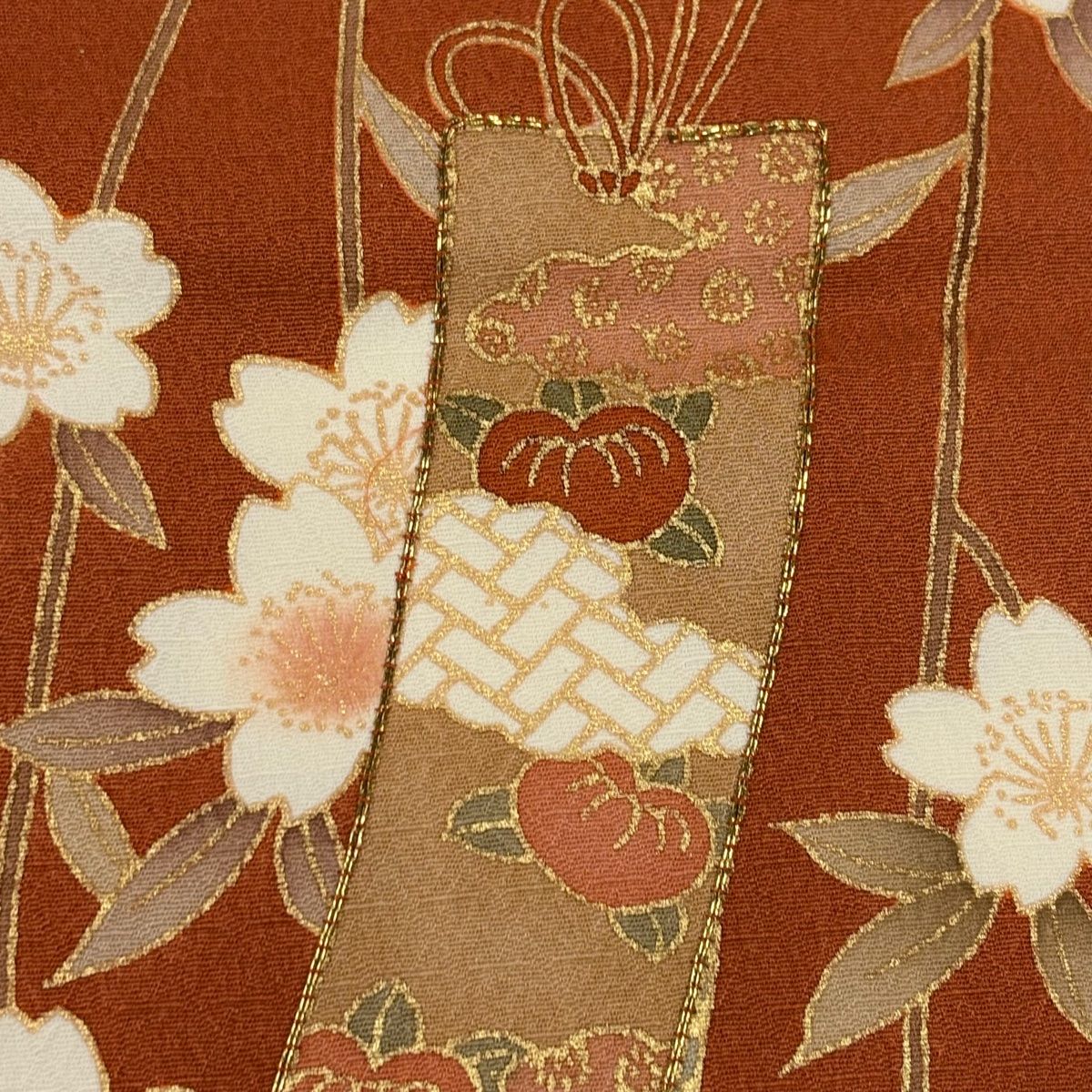 付下げ　袷　正絹　部分絞り　豆がら茶色　草花刺繍　身丈163裄66.5 正絹 縹色の総絞り 袷 | きじばとや