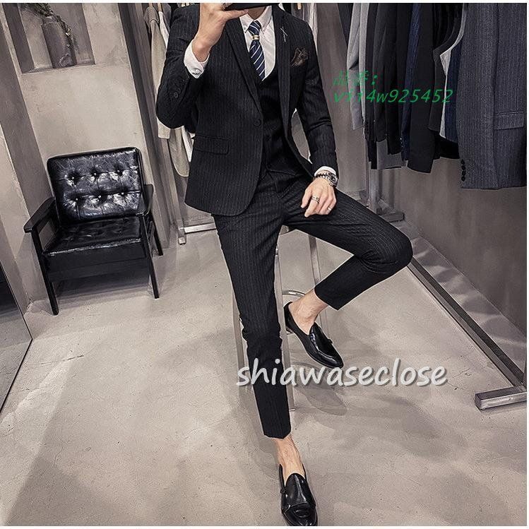 スーツメズおしゃれビジネススーツストライプカジュアルスーツ3ピーススーツフォーマルスーツスーツセットアップ洗える細身紳士服通勤結婚式