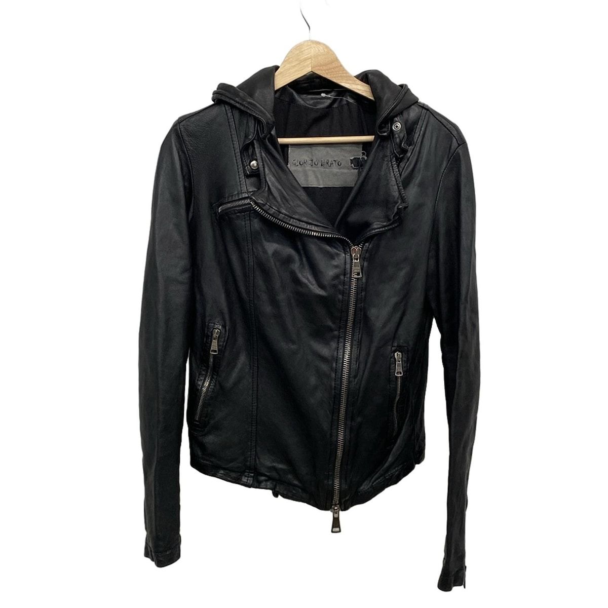 GIORGIOBRATO ジョルジオブラット ライダースジャケット サイズ40 M レディース - 黒 長袖|レザー|フード取り外し可|春|秋
