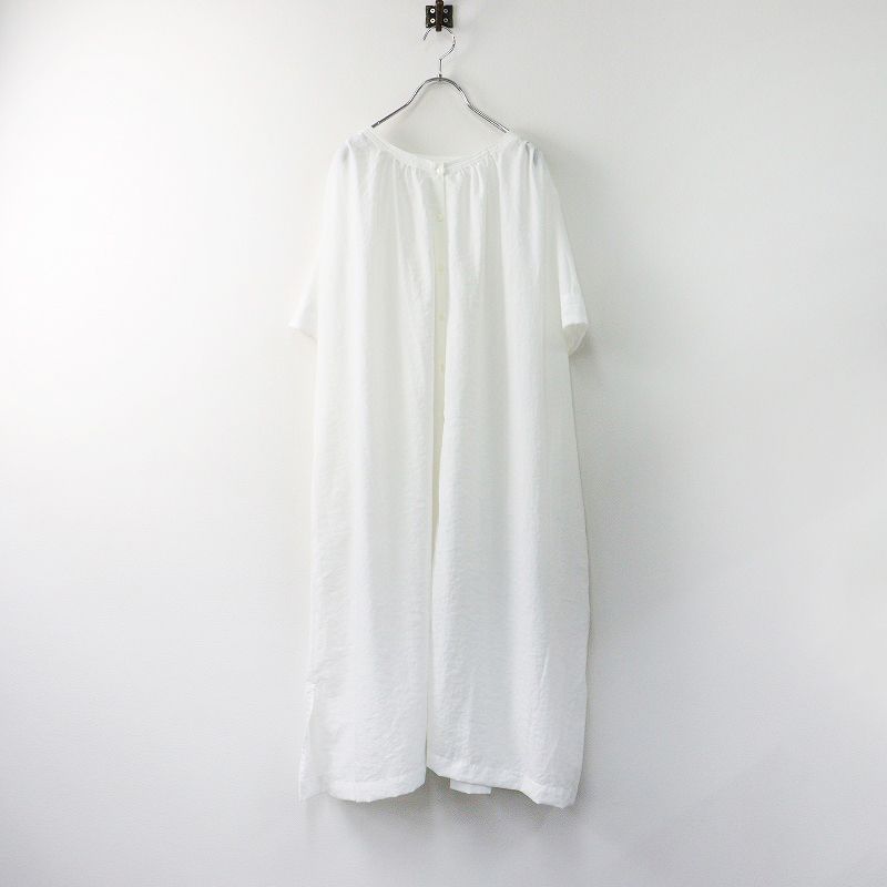 2021SS スタジオクリップ studio CLIP 2WAY機能素材ワンピース M/ホワイト フレア ロング 半袖 シャツ バンドカラー【2400014075090】