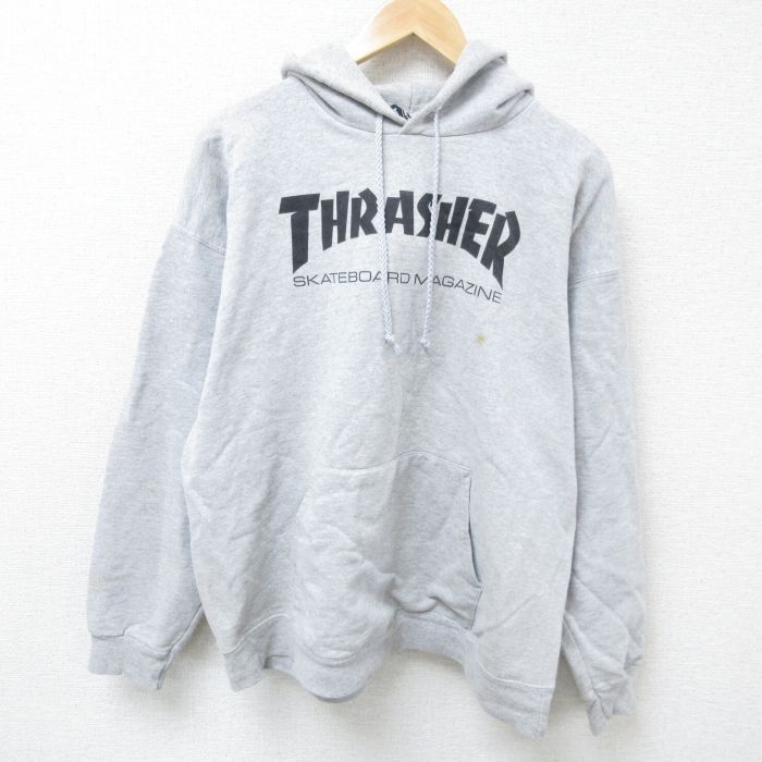 XL/古着 スラッシャー THRASHER 長袖 スウェット パーカー メンズ ビッグロゴ グレー 霜降り 24sep18 中古 スエット トレーナー トップス