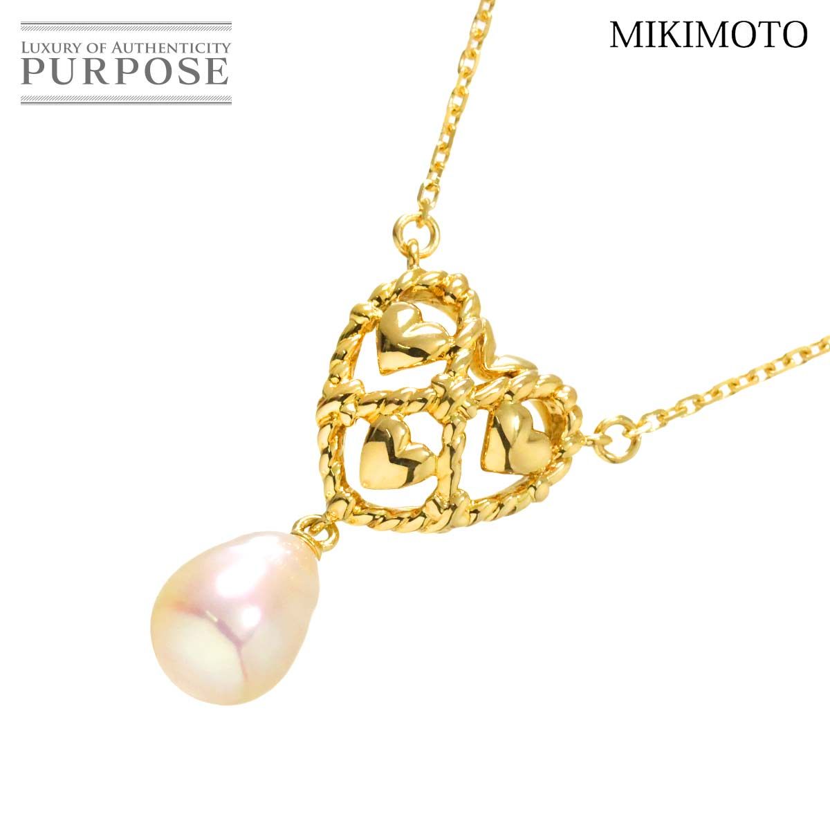 ミキモト MIKIMOTO 淡水真珠 ハート ネックレス 40cm K18 YG イエロー 