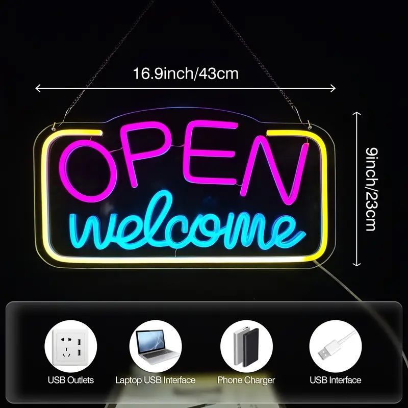 Ñew【最安値ネオン祭り】特大 オープンウエルカムOPENネオン管LED 